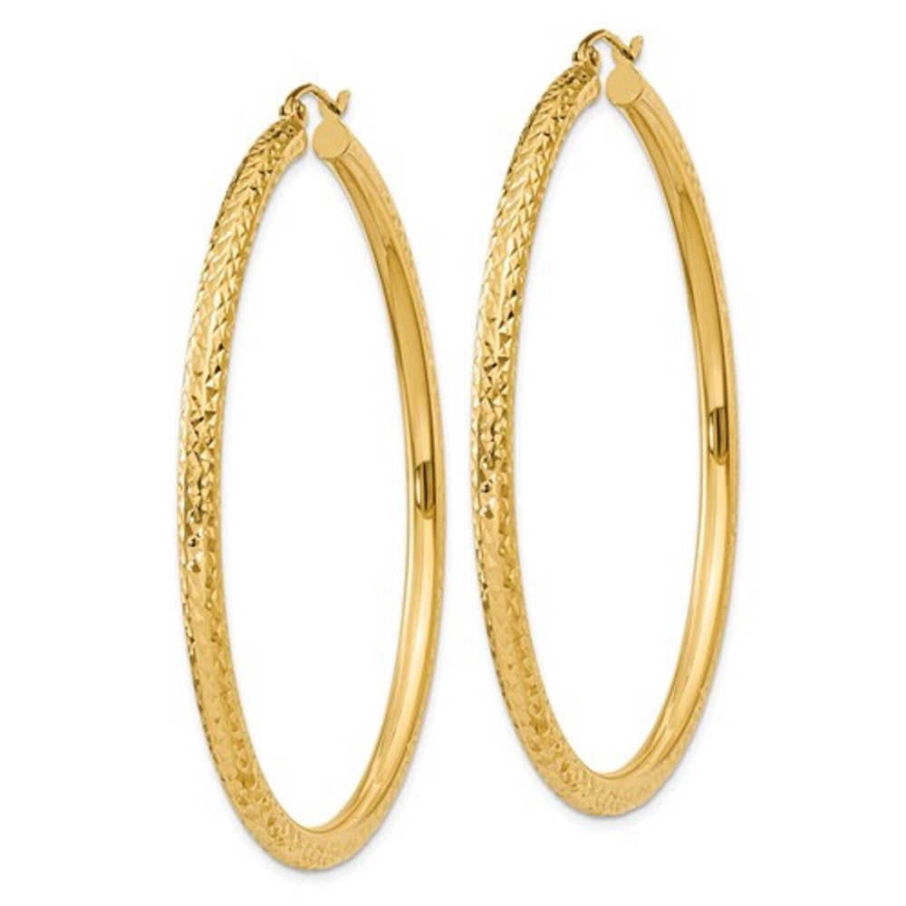 14k yellow gold 2.17 inch large diamond cut classic round hoop earrings 55mm x 3mm