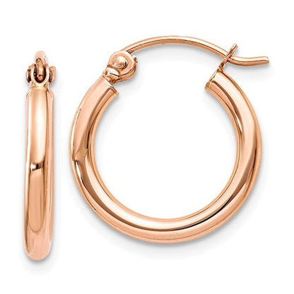 14k rose gold classic round hoop earrings 14mm x 2mm