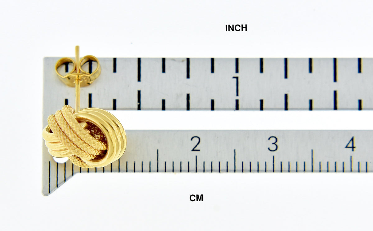 14k yellow gold 11mm textured love knot stud post earrings