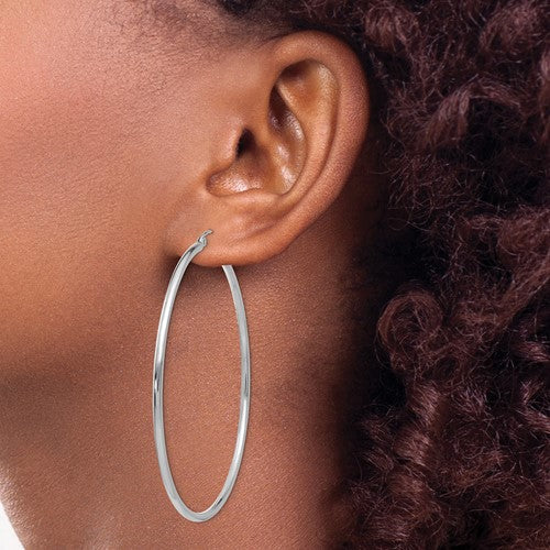 14k white gold 2.28 inch classic round hoop earrings 58mmx2mm