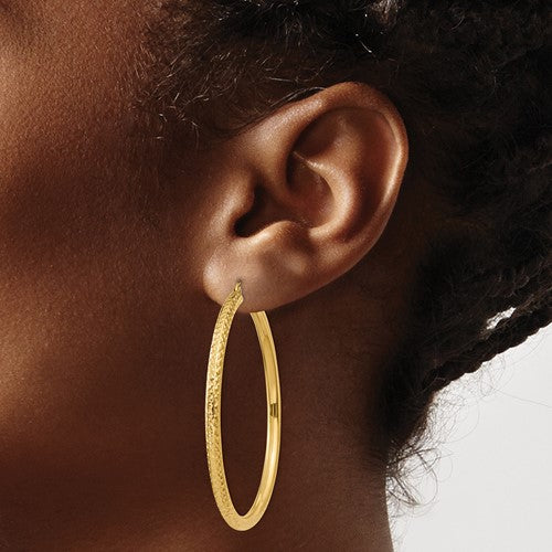 14k yellow gold diamond cut large classic round hoop earrings 50mm x 3mm