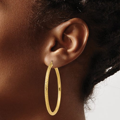14k yellow gold diamond cut large classic round hoop earrings 50mm x 3mm
