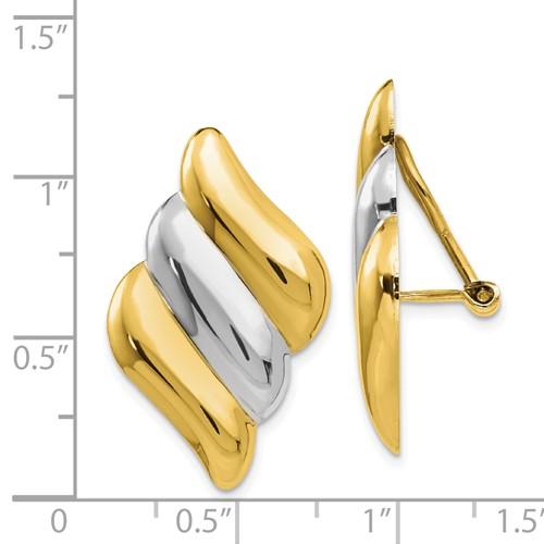 14k gold two tone geometric style non pierced clip on omega back earrings