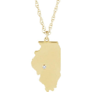 14k 10k Yellow Rose White Gold Diamond Silver Illinois IL State Map Personalized City Necklace