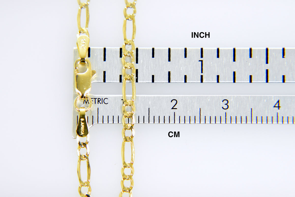 14k yellow gold 2.5mm lightweight figaro bracelet anklet choker necklace chain