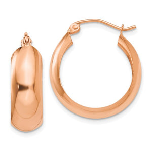 14K Rose Gold Classic Round Hoop Earrings Click Top