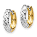 Load image into Gallery viewer, 14k Yellow White Gold Two Tone Textured Huggie Hinged Hoop Earrings 13mm x 3mm
