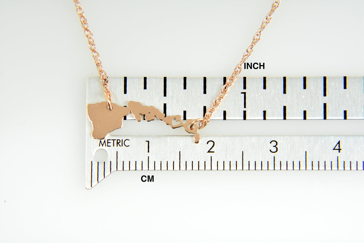 14k gold 10k gold silver hawaii state map necklace heart personalized city