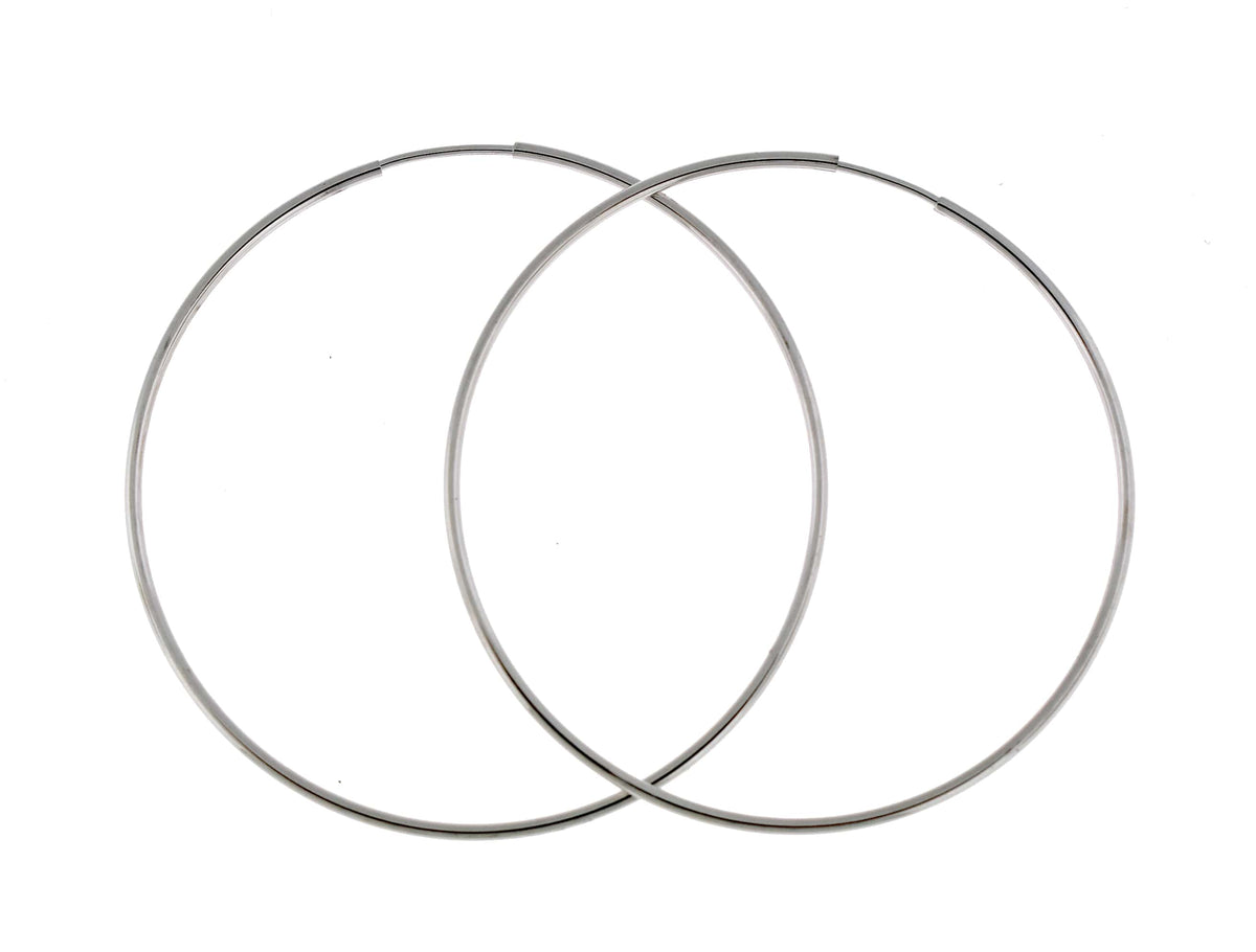 14k white gold large round endless hoop earrings 42mm x 1.20mm