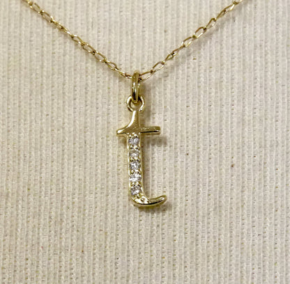 14k yellow rose white gold .025 ctw diamond tiny petite lowercase letter t initial alphabet pendant charm necklace
