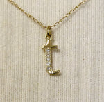 이미지를 갤러리 뷰어에 로드 , 14K Yellow Rose White Gold .025 CTW Diamond Tiny Petite Lowercase Letter T Initial Alphabet Pendant Charm Necklace
