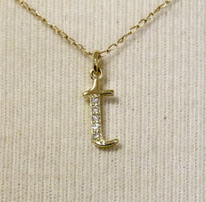 14K Yellow Rose White Gold .025 CTW Diamond Tiny Petite Lowercase Letter T Initial Alphabet Pendant Charm Necklace