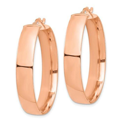 14k rose gold round square tube hoop earrings 35mm x 7mm