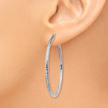 14k white gold diamond cut round hoop earrings 39mm x 2mm