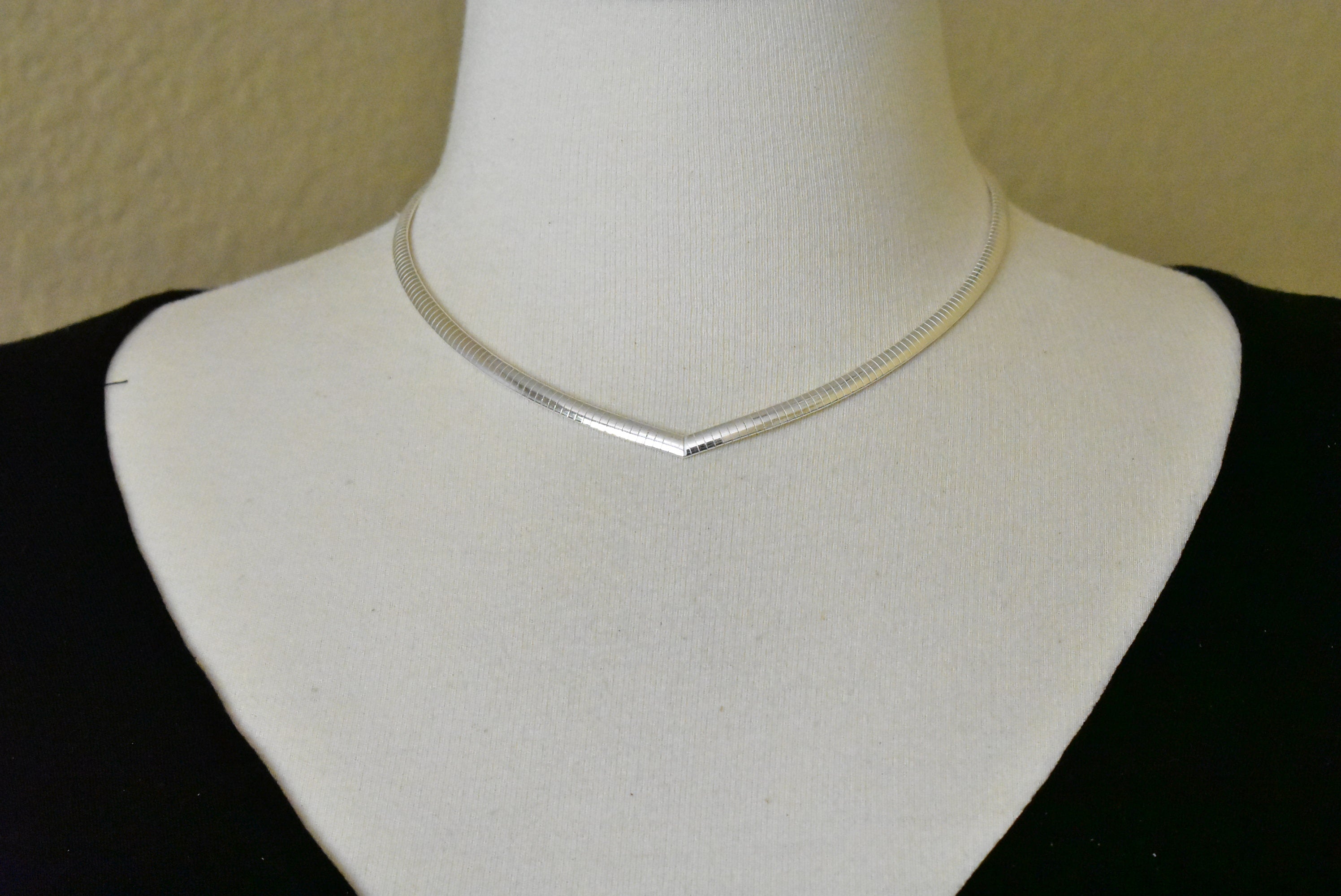 Sterling Silver 4mm Omega Cubetto V Shaped Necklace Chain Lobster Clasp