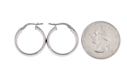 14k white gold round square tube hoop earrings 19mm x 6.75mm