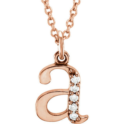 14k yellow rose white gold .025 ctw diamond tiny petite lowercase letter a initial alphabet pendant charm necklace