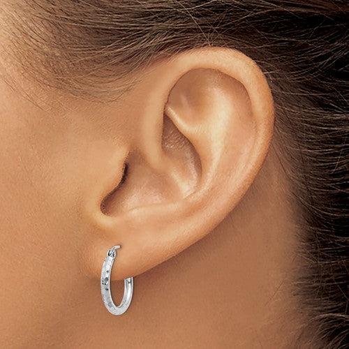 14k white gold diamond cut round hoop earrings 15mm x 2mm