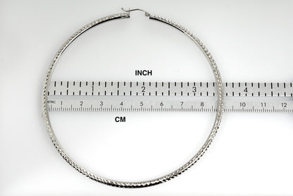 14k white gold 3.35 inch diameter extra large giant gigantic diamond cut round classic hoop earrings lightweight 85mm x 3mm