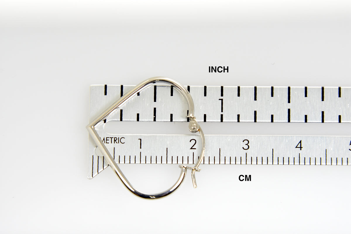 14k white gold heart hoop earrings 24mm x 2mm