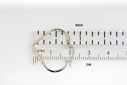 14k white gold heart hoop earrings 24mm x 2mm