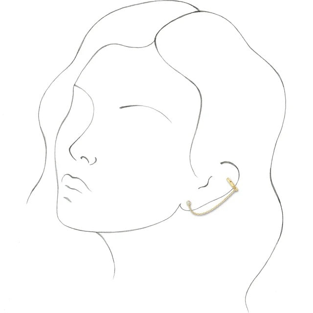 Platinum 14k Yellow Rose White Gold Genuine Diamond Single Round Post Earring Ear Cuff Chain Climber