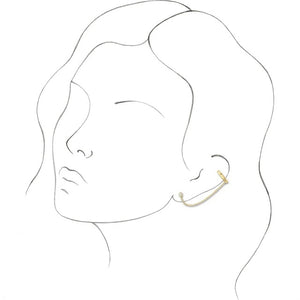 Platinum 14k Yellow Rose White Gold Genuine Diamond Single Round Post Earring Ear Cuff Chain Climber