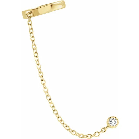 platinum 14k yellow rose white gold genuine diamond single round post earring ear cuff chain climber