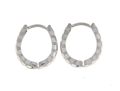 14k white gold diamond cut patterned classic hinged hoop huggie earrings