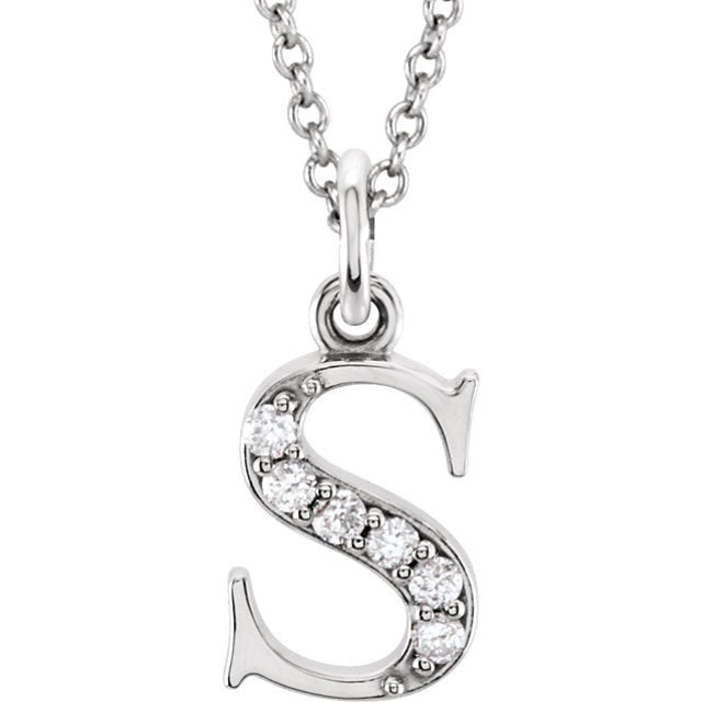 14k yellow rose white gold .03 ctw diamond tiny petite lowercase letter s initial alphabet pendant charm necklace