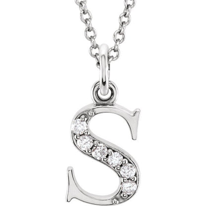 14k yellow rose white gold .03 ctw diamond tiny petite lowercase letter s initial alphabet pendant charm necklace
