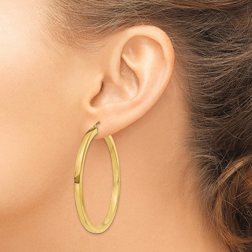 10k yellow gold classic square tube round hoop earrings 52mm x 3mm
