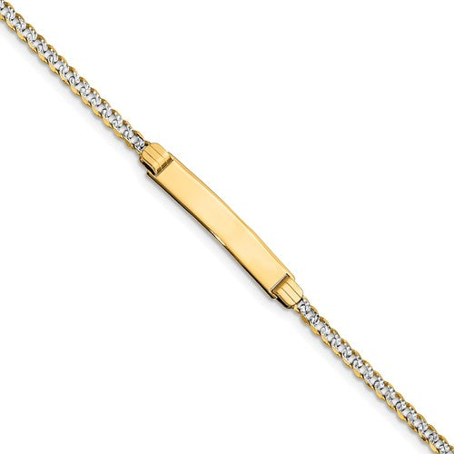 14k yellow gold pave curb link id name bracelet engraved 6 inches