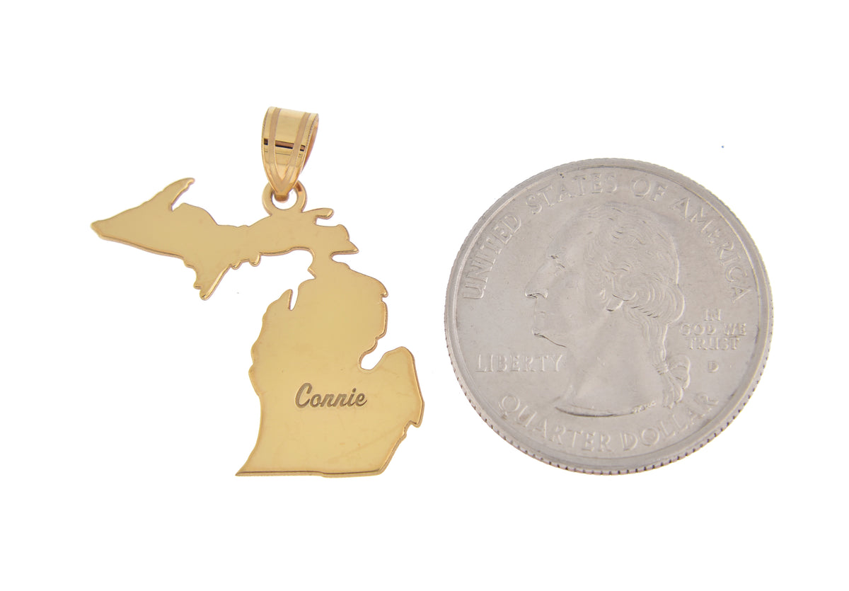 14k gold or sterling silver michigan mi state map pendant charm personalized monogram