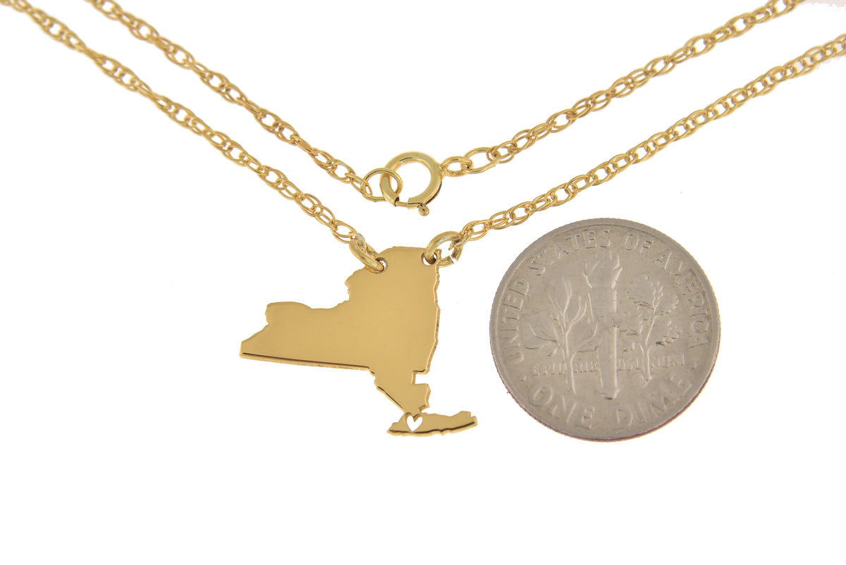 14k gold 10k gold silver new york ny state map necklace heart personalized city