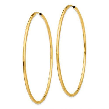 14k yellow gold round endless hoop earrings 64mm x 2mm