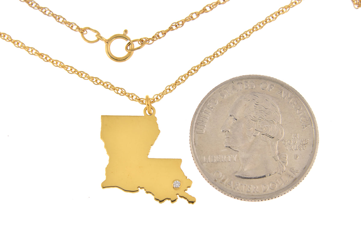 14k 10k yellow rose white gold diamond silver louisiana la state map personalized city necklace