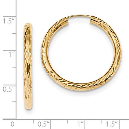 14k yellow gold diamond cut classic endless hoop earrings 28mm x 3mm