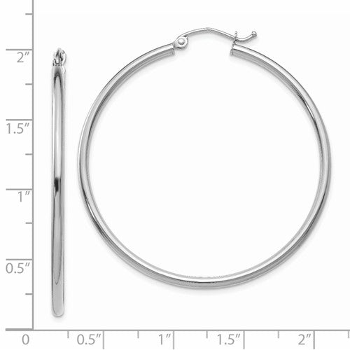 14k white gold classic round hoop earrings 44mmx2mm