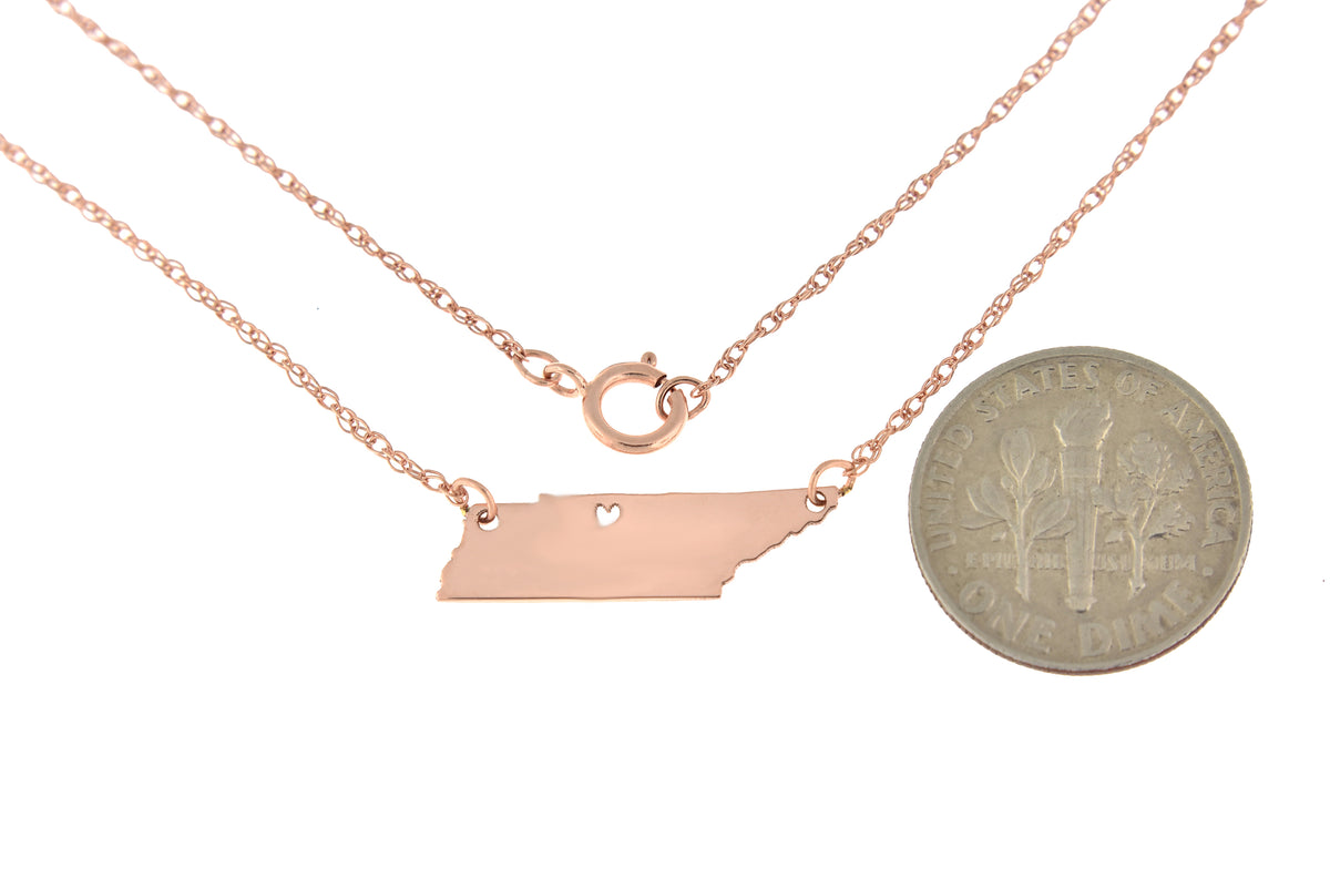 14k gold 10k gold silver tennessee tn state map necklace heart personalized city