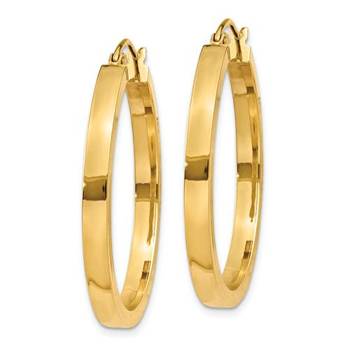 14k yellow gold square tube round hoop earrings 30mm x 3mm
