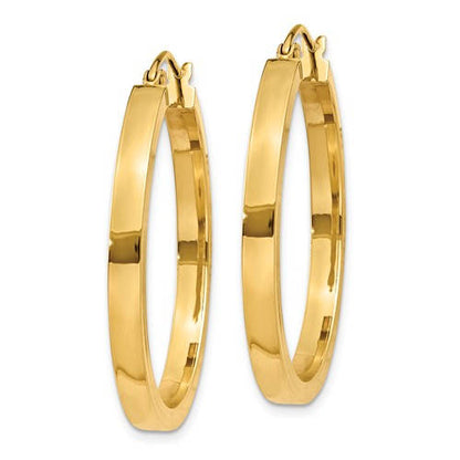 14k yellow gold square tube round hoop earrings 30mm x 3mm