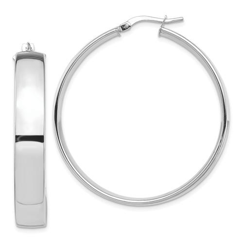 14k white gold round square tube hoop earrings 39mm x 7mm