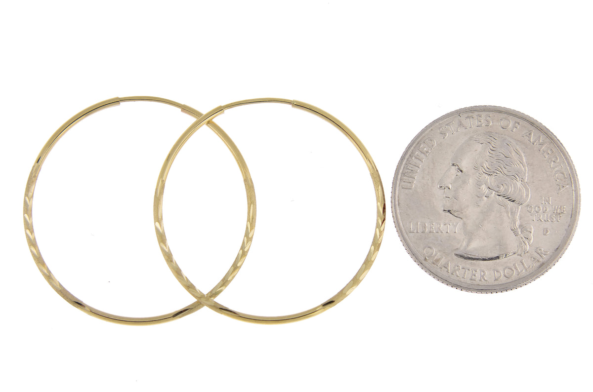 14k yellow gold diamond cut satin endless round hoop earrings 27mm x 1.25mm
