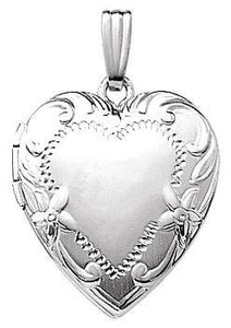 14K White Gold 19mm Floral Heart Photo Locket Pendant Charm Engraved Personalized Monogram