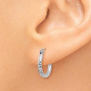 14k White Gold Diamond Cut Round Hoop Earrings 12mm x 2mm