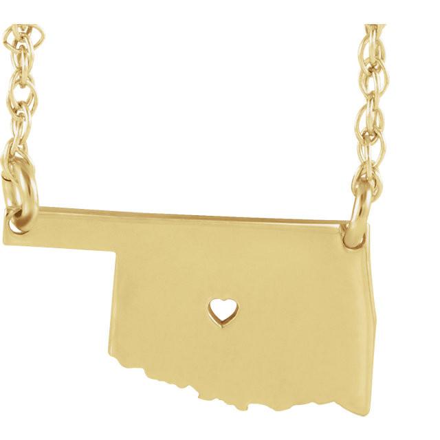 14k gold 10k gold silver oklahoma ok state map necklace heart personalized city