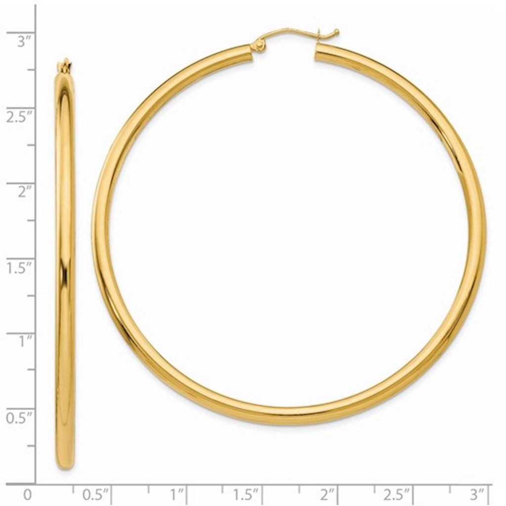 14k yellow gold classic round large hoop earrings 64mm x 3mm