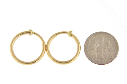14k yellow gold hoop non pierced clip on endless round hoop earrings 19mm x 2mm