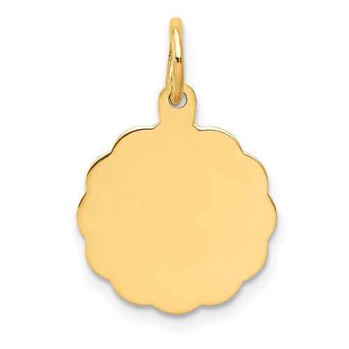 14k yellow gold 13mm scalloped disc pendant charm personalized engraved monogram